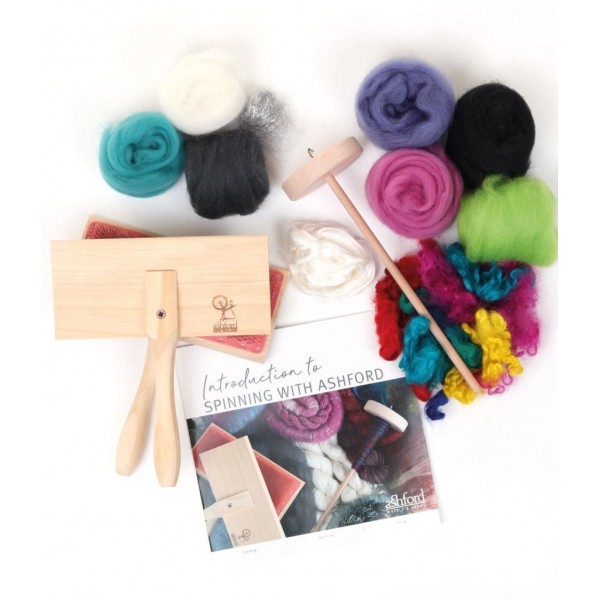 Ashford Introduction to Spinning Kit - (incl. small handcards, student drop spindle, fibre, and instruction booklet)